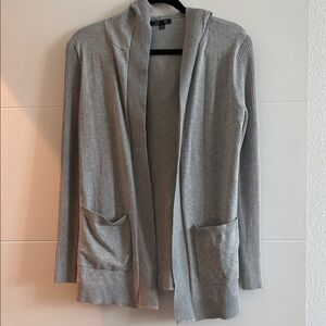 Hooded Open-Front Cardigan Sweater in Light Gray
